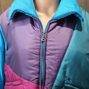 Vintage Bogner Colorblock Ski Jacket Women Puffer 80s 90s Teal Purple Pink USA
